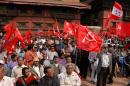 Pro-democracy activists of Nepal's seven major political parties chant anti-king slogans during a protest rally in Patan, on the outskirts of Katmandu, Nepal, Friday, March 31, 2006. Nepal's political parties have urged people to participate in a massive protest plan during the first week of April for reestablishment of democracy.